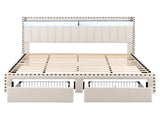 Artiss King Upholstered Bed Frame with Shelf Storage Drawers Charging Station Mood Lighting Linen BFRAME-G-NOUVEA-K-BG-ABC
