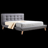 Queen Linen Fabric Deluxe Bed Frame Grey V63-819173