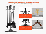 Fireplace Tool Set, 5 PCS Tool Set and Holder with Five-Prong Stand, Tongs, Ash Shovel, Brush, V952-BLGJTJ5JTWZG9M137001V0