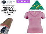 MERINO SKINS Ladies Verona V-Neck Tee Thermal Top Wool Blend Thermals - Hyacinth V563-MS-VERONA-VTEE-HYA-S