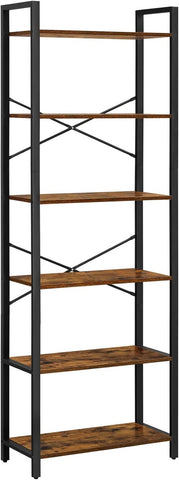 VASAGLE 6-Tier Bookcase Storage Shelf Industrial Design Vintage Brown Black V227-9101402100147