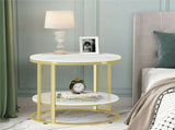 White Marble Side End Table Round Coffee Accent Table Nightstand Gold Iron Frame V767-JJ-XZ636
