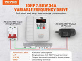 VFD 10HP, 7.5KW, 34A, 1 Phase 220V-240V Input to 3 Phase 220V-240V Output Variable Frequency Drive, V952-BPDSQ10HP0005U6U2V7