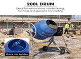 BAUMR-AG 200L Heavy-Duty Petrol Concrete Cement Mixer, 3hp 105cc Engine V219-TOLCCMBM20PA