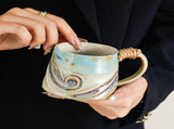 Vintage Kiln-Transmutation Ceramic Mug, Spiral Silhouette Jute Heat-Resistant Handle, Handcrafted V1232-TCSBLHZ-005