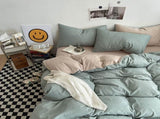 Matcha khaki Washed Cotton Bedding Set - Solid Color Fitted Sheet Style, 4-Piece Set for 1.5m Bed, V888-ELOSUNG48724