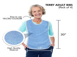 Adult Reusable Bibs for Men and Women, Velcro Closure, 18" x 30", Multicolor, 4 Pack V1369-AZ3-W-18956