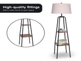 Sarantino Metal Etagere Floor Lamp Shade Metal Shelf in Wood Finish LMP-MLM-523