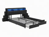 Artiss Double Bed Frame with Storage Headboard, 2 Drawers, Charging Station LED Light BFRAME-J-MAXWELL-D-BK-AB