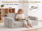 Artiss 2-in-1 Sofa Foam Couch with Side Pocket Light Grey SBED-M-FLOOR-KIDS-GY