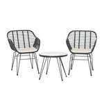 Gardeon 3PC Outdoor Furniture Bistro Set Lounge Setting Table Chairs Cushion Patio Grey ODF-RATTAN-3PCS-GE