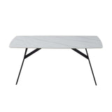 Dining Table Rectangular Shape White Sintered Stone Top Powder Coated Iron Legs V43-DT-ABBY