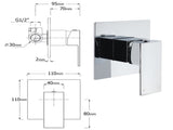 Chrome Twin Square Shower Set 8" Rain Shower Head 3 Function Handheld Rail Arm Mixer V1233-C7121SHS002M4CKSS108KSQ201CR