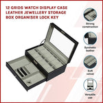 12 Grids Watch Display Case Leather jewellery Storage Box Organiser Lock Key V63-823711