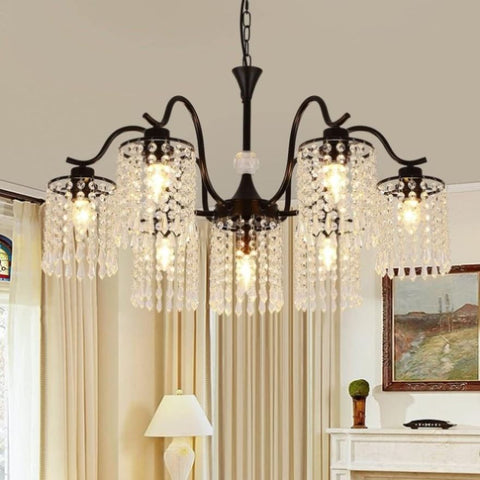 Crystal Chandelier Industrial Farmhouse, Black V178-34591