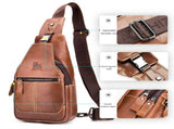 Brown Black Leather Sling Bag Crossbody Bag Chest Bag Travel Bag Quality Leather Bag V1347-127-BLA-20010