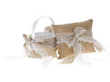 7 * 7 inches Vintage Burlap Lace Bowknot Ring Bearer Pillow and Rustic Wedding Flower Girl Basket V1294-YM0901-H19356