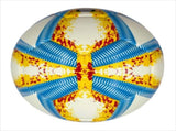 A yellow, blue and red football with color matching size5, PU fitting material, Christmas Boxing Day V1102-HYZQ00C09
