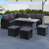 Gardeon Outdoor Furniture Dining Setting Sofa Set Lounge Wicker 9 Seater Black ODF-SDBOSS-3OTM-BK