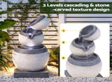 Gardeon Solar Fountain 3 Levels Cascading Bowl Water Feature 52cm Grey FOUNT-CARVED-BOWL-3LVL