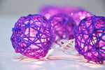 1 Set of 20 LED Cassis Purple 5cm Rattan Cane Ball Battery Powered String Lights Christmas Gift Home V382-PURPRATTBALLBATT20