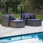 LONDON RATTAN 4 Seater Modular Outdoor Lounge Setting with Coffee Table, Ottomans, Grey V219-OTDOLSLR4SGY4