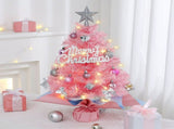 45cm Pink Mini Christmas Tree Natural Log Base, Pink & Blue Wrapped Design, Star Topper, Letter V1232-FSSDS-001