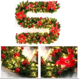 2.7M Christmas Garland with Lights Rattan Artificial Fireplace Wreath Stair Deco V201-W12360744