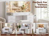 Artiss Dressing Table Vanity Desk Set Stool LED Charging Station White FURNI-N-DRESS03-WH-ABC