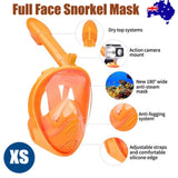 Orange Full Face Snorkel Mask Swimming Breath Dry Diving Goggle Scuba Glass Anti-Fog AU XS V201-W12783354