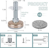 8 Pack Heavy Duty Furniture Levelers, 3/8-16 Adjustable Leg Levelers for Tables Chairs, Silver V1188-MS-721-233