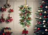 25 Inch Artificial Christmas Door Swag - Pine Cones Red Berries Bells with Greeting Card Faux V1370-AZ4-24674