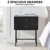 Sarantino Arden Fluted 2-Drawer Bedside Table Night Stand - Black TBL-17F-2TZ-BK