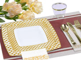 175pcs Food-Grade Wedding Event Banquet Disposable Tableware Dinnerware Gold-Edged Plastic Cutlery V985-SQUARECUTLERYSET