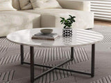 White Marble Effect Round Coffee Table with Black Legs V264-TAB-719C-WHE-BK
