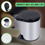 Kitchen Swing Pull Out Bin Stainless Steel Garbage Rubbish Waste Trash Can 14L V63-833611