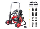 Drain Cleaner Machine 30m x 10.5mm, Auto Feed Sewer Snake Auger on Wheels - with 8 Cutters & V952-ZDJJKLSGDSTJ3PXN5002V3