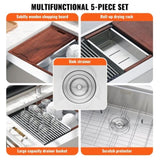 Farmhouse Kitchen Sink, 304 Stainless Steel Drop-In Sinks, Top Mount Single Bowl Basin with Ledge & V952-NSSC30YCYTJ066NW9V0