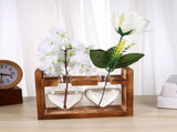 2Pcs Coffee Glass Vase with Wooden Stand Hydroponic Plant Planter for Home Decor and Storage V1369-AZ3-W-15886