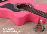 Alpha 38 Inch Acoustic Guitar Folk Cutaway Steel String Pink With Carry Bag GUITAR-D-38-PINK