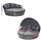 Gardeon Sun Lounge Setting Wicker Lounger Day Bed Patio Outdoor Furniture Grey ODF-SUNBED-180OT-GR-ABC