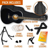 3rd Avenue Acoustic Guitar Premium Pack - Black V398-NM-STX10ABKPK2