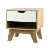 Artiss Bedside Table 1 Drawer with Shelf - IKER White & Oak FURNI-E-ARD-WH