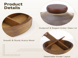 Wooden Snack Box with Glass Lid, 4-Compartment Snack Serving Tray, Divided Acacia Wood Candy Nut V1369-AZ3-W-08850