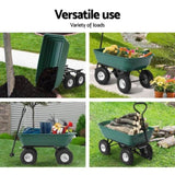 Gardeon Garden Cart Dump 270kg Hand Trailer Trolley Wagon Wheelbarrow Pull 75L GCT-DUMP-270KG-GN