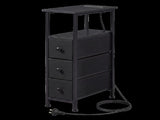 Levede Bedside Table Slim Bedside Table with LED Charging Station Black NI1059-BK-3-AU