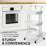 Trolley Cart Storage Utility Rack Shelf Organiser Swivel Kitchen 3 Tier WHITE V274-HA-GO37-TC-3WH