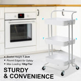 Trolley Cart Storage Utility Rack Shelf Organiser Swivel Kitchen 3 Tier WHITE V274-HA-GO37-TC-3WH