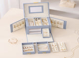 Light Blue Luxury PU Leather Jewelry Storage Box - 3-Tier Organizer with Mirror for Necklaces, V888-ELOSUNG13843
