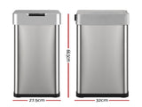 Devanti 50L Motion Sensor Bin Rubbish Bins Kitchen Automatic Trash Can Silver SB-D-50-K250-SI
